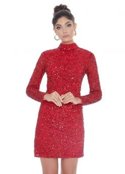 Ashley Lauren - 4252 Long Sleeve Open Back Sequined Cocktail Dress