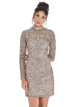 Ashley Lauren - 4252 Long Sleeve Open Back Sequined Cocktail Dress