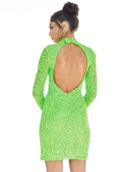 Ashley Lauren - 4252 Long Sleeve Open Back Sequined Cocktail Dress