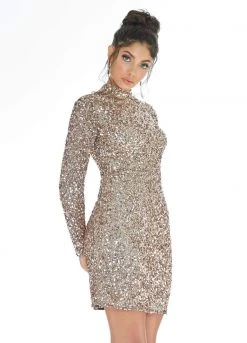 Ashley Lauren - 4252 Long Sleeve Open Back Sequined Cocktail Dress