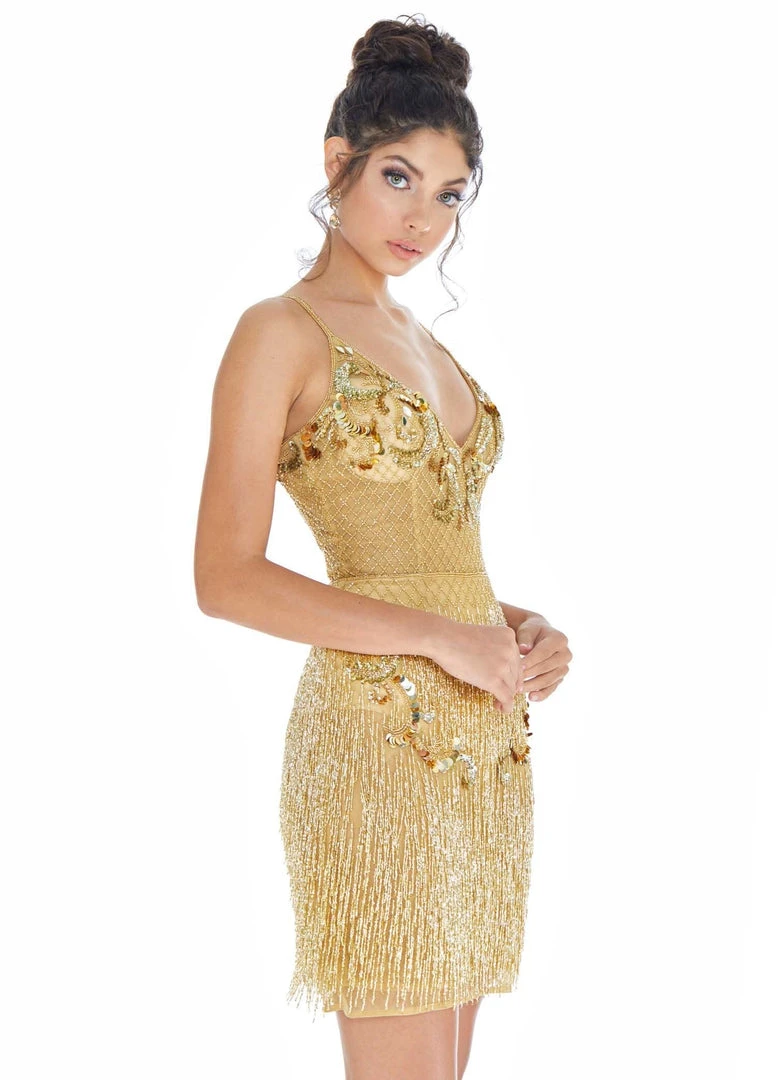 Ashley Lauren - 4261 Bead-Fringed Cocktail Sheer Dress 4 Ashley Lauren - 4261 Bead-Fringed Cocktail Sheer Dress