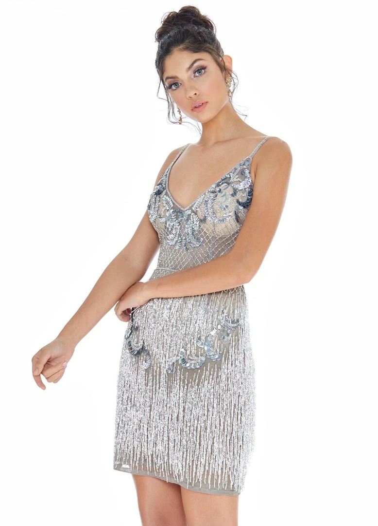 Ashley Lauren - 4261 Bead-Fringed Cocktail Sheer Dress 10 Ashley Lauren - 4261 Bead-Fringed Cocktail Sheer Dress