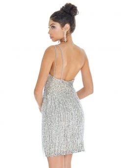 Ashley Lauren - 4273 Sequined One Shoulder Fringe Sheath Dress
