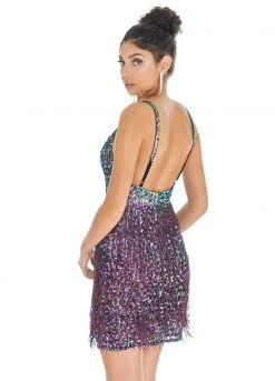 Ashley Lauren - 4276 Beaded Plunging V-neck Fringe Sheath Dress 6 Ashley Lauren - 4276 Beaded Plunging V-neck Fringe Sheath Dress