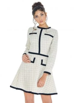 Ashley Lauren - 4281 Long Sleeve Jewel Neck Tweed A-line Dress