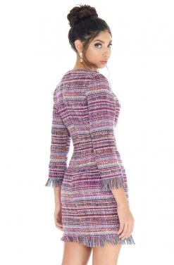 Ashley Lauren - 4283 Quarter Length Sleeve Tweed Fringe Dress 6 Ashley Lauren - 4283 Quarter Length Sleeve Tweed Fringe Dress