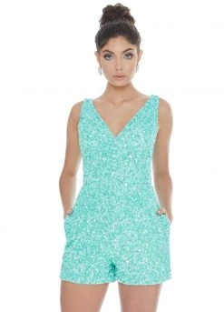 Ashley Lauren - 4286 Sleeveless V Neck Full Sequins Romper