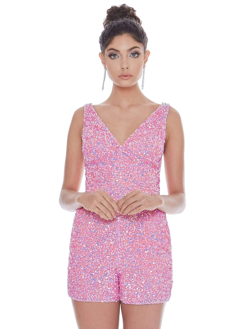 Ashley Lauren - 4286 Sleeveless V Neck Full Sequins Romper 6 Ashley Lauren - 4286 Sleeveless V Neck Full Sequins Romper