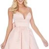 Ashley Lauren - 4296 Deep V-neck Satin Dress With Bow