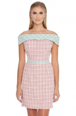 Ashley Lauren - 4329 Tweed Off-Shoulder Sheath Cocktail Dress