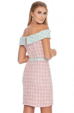 Ashley Lauren - 4329 Tweed Off-Shoulder Sheath Cocktail Dress