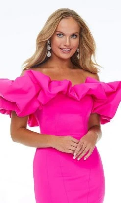 Ashley Lauren - 4337 Puff Ruffle Off Shoulder Sheath Cocktail Dress