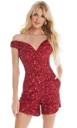 Ashley Lauren - 4393 Off-Shoulder Sweetheart Fully Beaded Romper