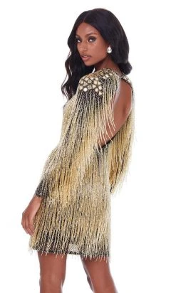 Ashley Lauren - 4414 Fringe Jewel Sheath Cocktail Dress