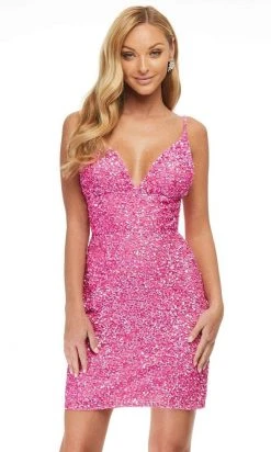 Ashley Lauren - 4436 Plunging V-Neck Empire Sheath Dress