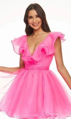 Ashley Lauren - 4464 Ruffled Plunging V-Neck Cocktail Dress