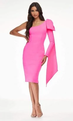 Ashley Lauren - 4480 Bow Tie Single Shoulder Midi Dress