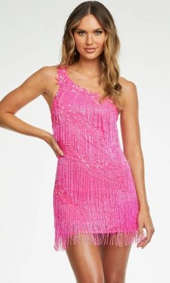 Ashley Lauren - 4484 Asymmetric Fringe Short Dress