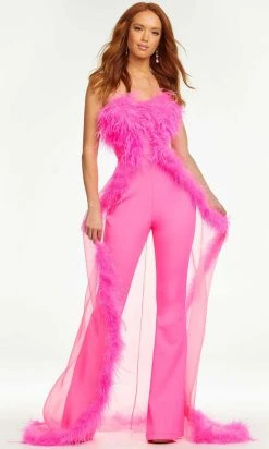 Ashley Lauren - Strapless Feather Overskirt Jumpsuit