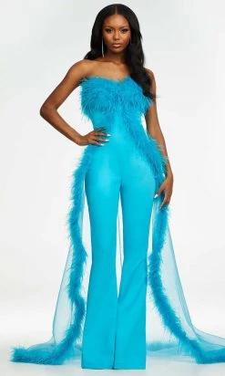 Ashley Lauren - Strapless Feather Overskirt Jumpsuit 13 Ashley Lauren - Strapless Feather Overskirt Jumpsuit