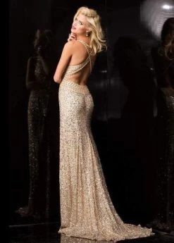 SCALA BG Haute - E01017 Bedazzled Deep V-Neck Sheath Dress