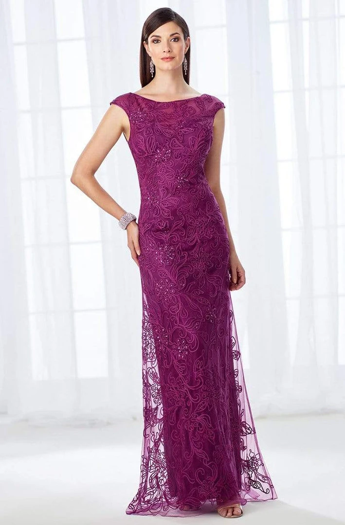 Cameron Blake By Mon Cheri Cameron Blake - 118676 Cap Sleeve Lace And Ribbonwork Evening Gown 4 Cameron Blake By Mon Cheri Cameron Blake - 118676 Cap Sleeve Lace And Ribbonwork Evening Gown