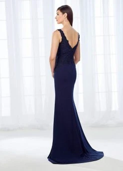 Cameron Blake By Mon Cheri Cameron Blake - 118684 Shimmering Bateau Beaded Lace Jersey Gown