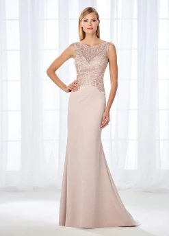 Cameron Blake By Mon Cheri Cameron Blake - 118684 Shimmering Bateau Beaded Lace Jersey Gown