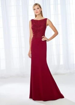 Cameron Blake By Mon Cheri Cameron Blake - 118684 Shimmering Bateau Beaded Lace Jersey Gown