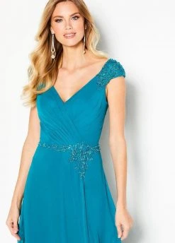 Cameron Blake By Mon Cheri Cameron Blake - 219684 Beaded V-neck Chiffon Sheath Dress