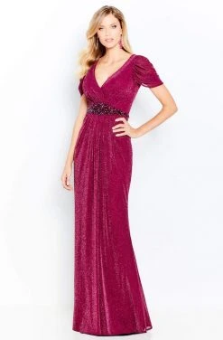 Cameron Blake By Mon Cheri - 120615 Shimmer Jersey V Neck Sheath Dress