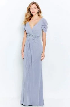 Cameron Blake By Mon Cheri - 120615W Ruched Short Sleeves Sheath Dress