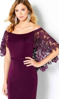 Cameron Blake By Mon Cheri - 220632 Draped Cape Off Shoulder Dress 8 Cameron Blake By Mon Cheri - 220632 Draped Cape Off Shoulder Dress