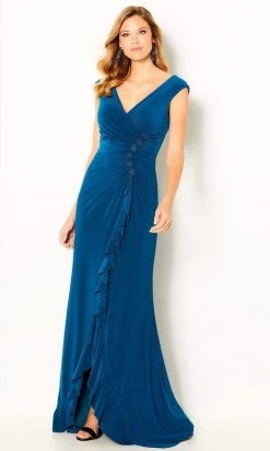 Cameron Blake By Mon Cheri - 220634 V Neck Ruffle Drape Jersey Gown 11 Cameron Blake By Mon Cheri - 220634 V Neck Ruffle Drape Jersey Gown