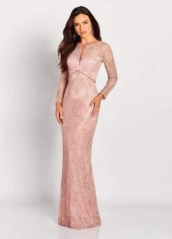 Cameron Blake By Mon Cheri - Bead-Trimmed Allover Lace Gown 119652W - 1 Pc English Rose In Size 18W Available