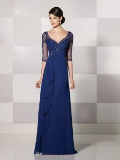 Cameron Blake By Mon Cheri - Beaded Quarter Sleeve Cascade Gown 214689