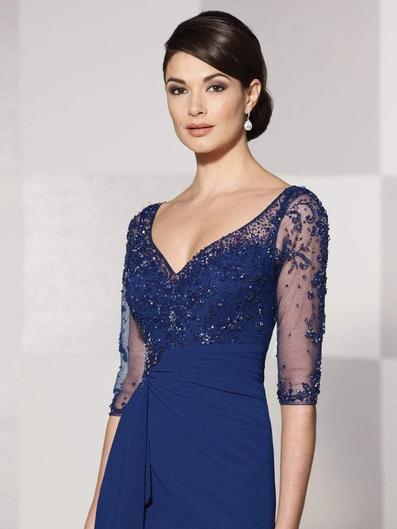 Cameron Blake By Mon Cheri - Beaded Quarter Sleeve Cascade Gown 214689 5 Cameron Blake By Mon Cheri - Beaded Quarter Sleeve Cascade Gown 214689