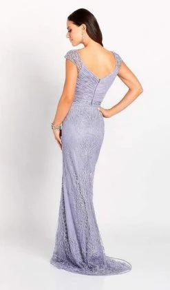 Cameron Blake By Mon Cheri - Ribbon Applique Allover Lace Dress 119643 - 1 Pc Heather In Size 14 Available