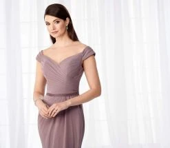 Cameron Blake By Mon Cheri Cameron Blake - Off Shoulder Pleated Chiffon Formal Gown 218626 - 1 Pc Blue Willow In Size 14 Available