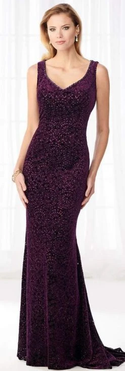 Cameron Blake By Mon Cheri Cameron Blake - Sleeveless V Neck Sheath Evening Dress 218602 - 1 Pc Amethyst In Size 8 Available