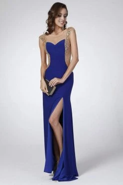 Cinderella Divine - 1547 Jeweled Cap Sleeve Illusion Gown