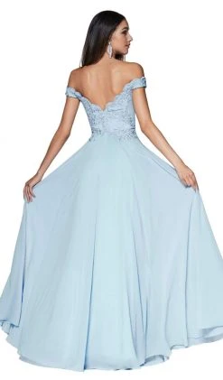 Cinderella Divine - 7258 Flowy Chiffon Lace Embellished A-Line Gown