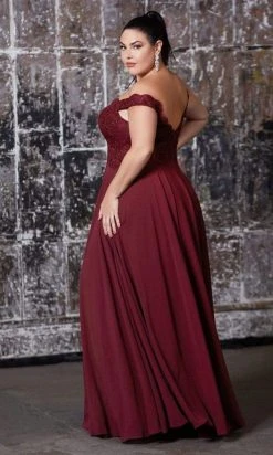 Cinderella Divine - 7258 Flowy Chiffon Lace Embellished A-Line Gown