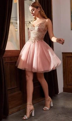 Cinderella Divine - 9239 Embellished V Neck A-line Dress