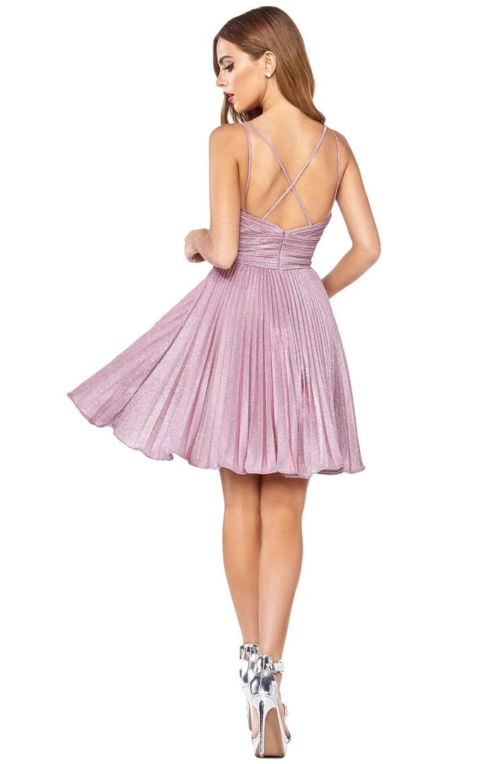 Cinderella Divine - AM391 Plunging V-neck Pleated A-line Dress 4 Cinderella Divine - AM391 Plunging V-neck Pleated A-line Dress