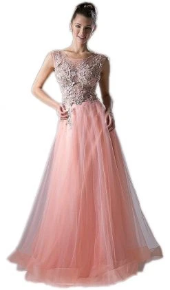 Cinderella Divine - Applique Illusion Bateau A-line Gown