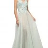 Cinderella Divine - Appliqued V-neck Tulle A-line Dress
