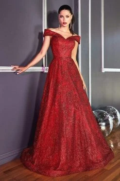 Cinderella Divine - CB050 Glitter Print Off-Shoulder Ballgown