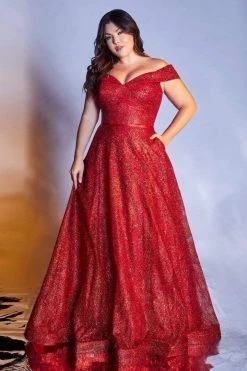 Cinderella Divine - CB050 Glitter Print Off-Shoulder Ballgown