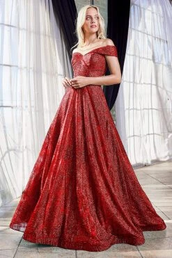 Cinderella Divine - CB050 Glitter Print Off-Shoulder Ballgown